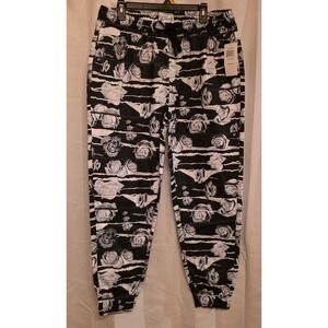 Fresh Prints of Bel Air Men's Rose Floral Print Joggers Black &White Size XL NWT